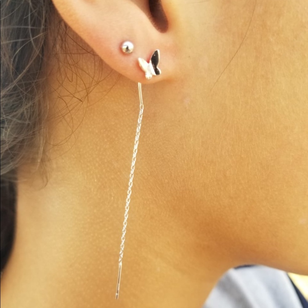 925 Sterling Silver Butterfly Chain Earring